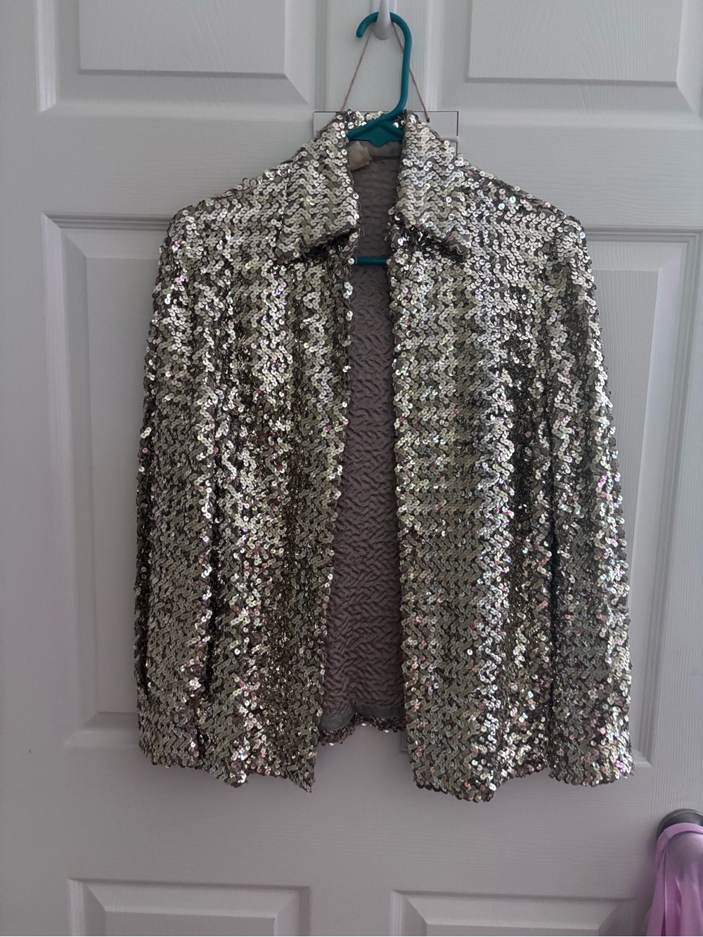 Vintage 1980s Silver Sequin Jacket ILGWU Union Made USA